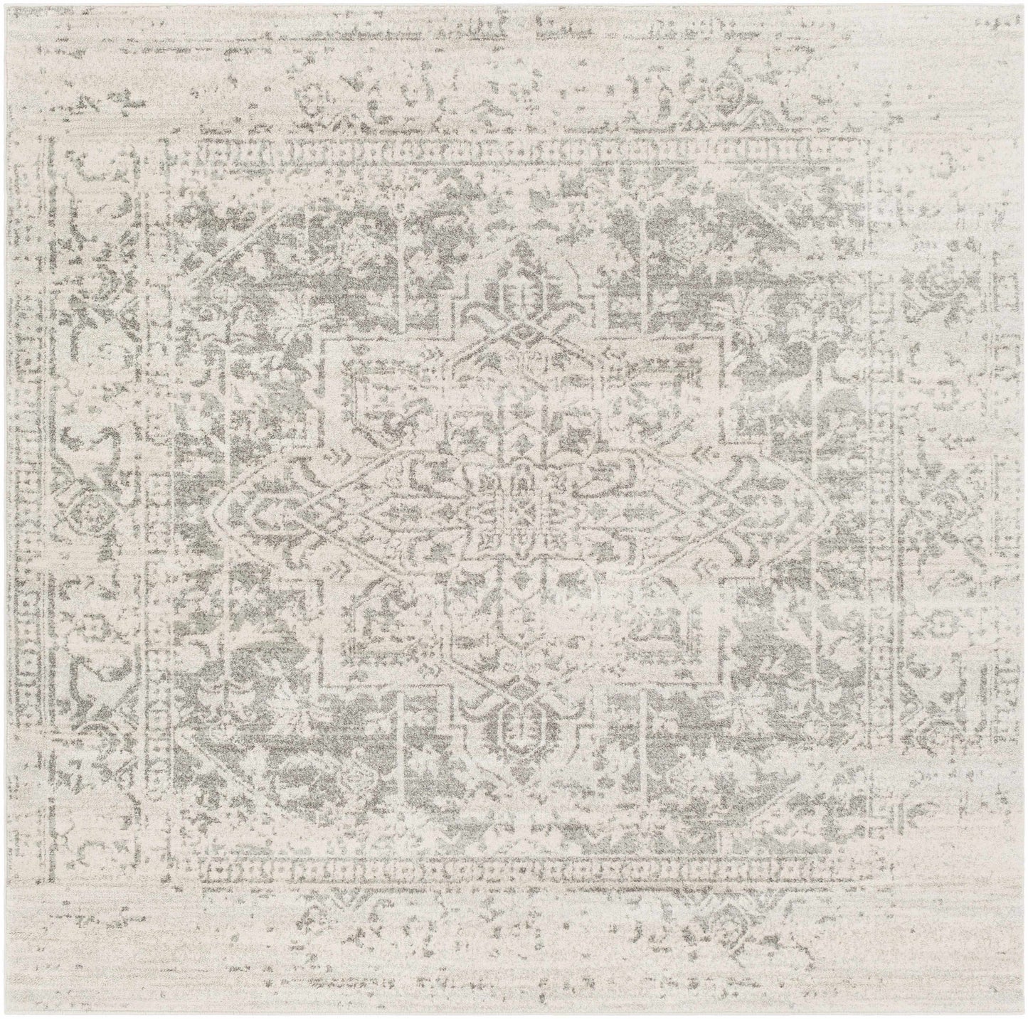 Patterned rug with geometric design on a light background