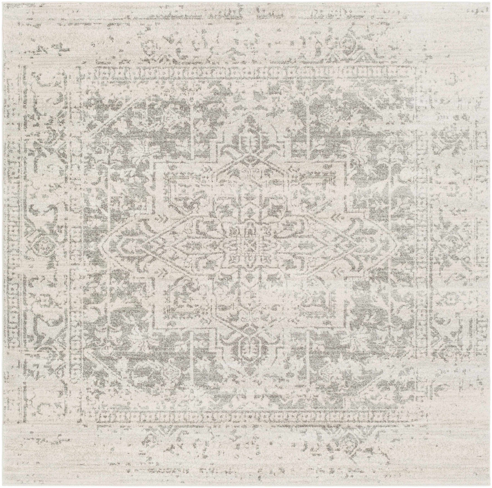 Patterned rug with geometric design on a light background