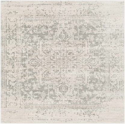 Patterned rug with geometric design on a light background