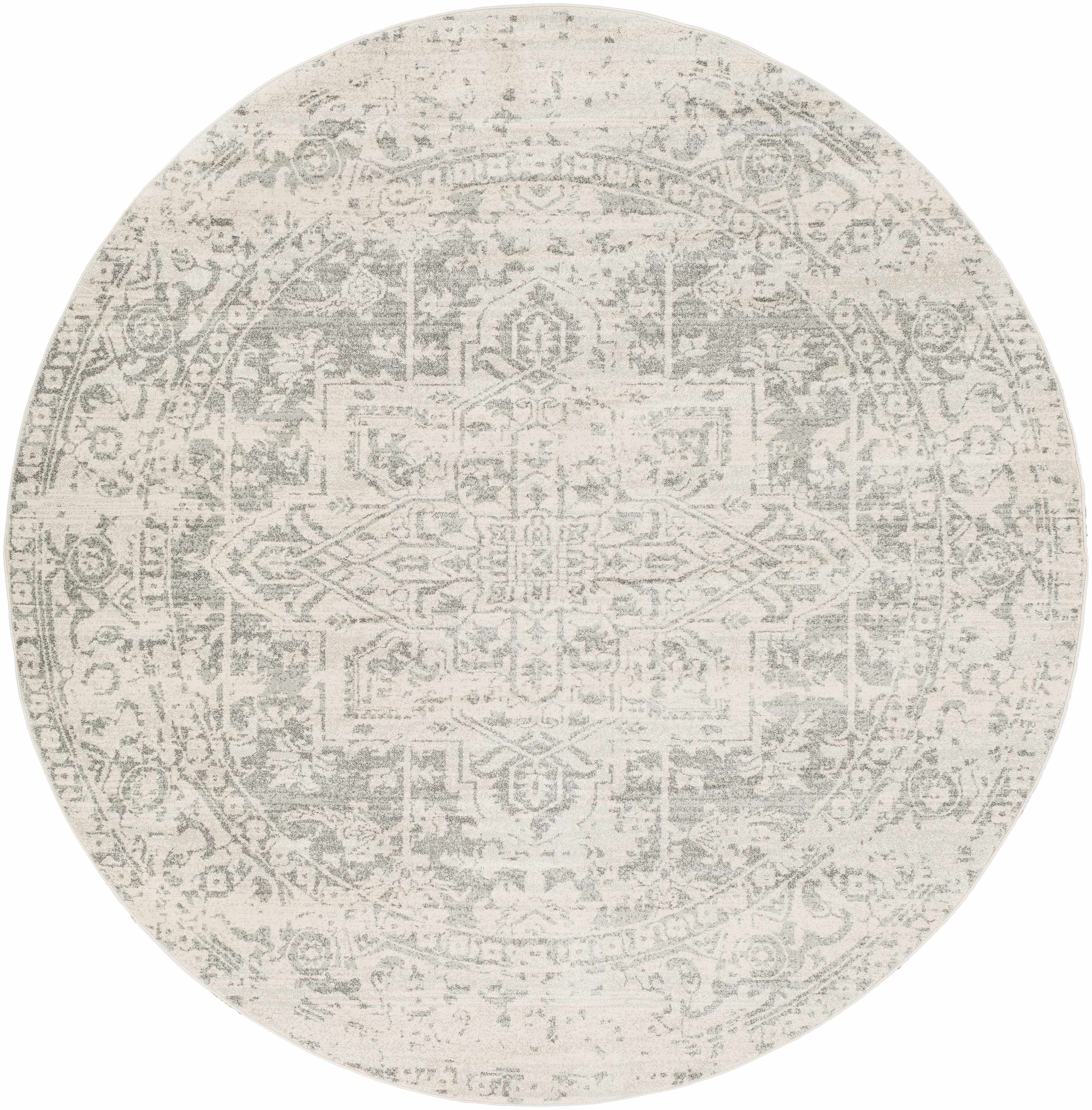 Round area rug with a pattern on a white background