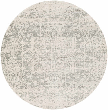 Round area rug with a pattern on a white background