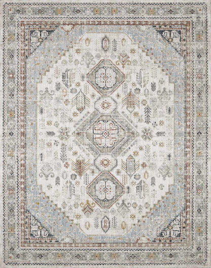 Decorative rug with geometric pattern on a light background