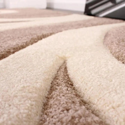 Close-up of beige and brown carpet samples