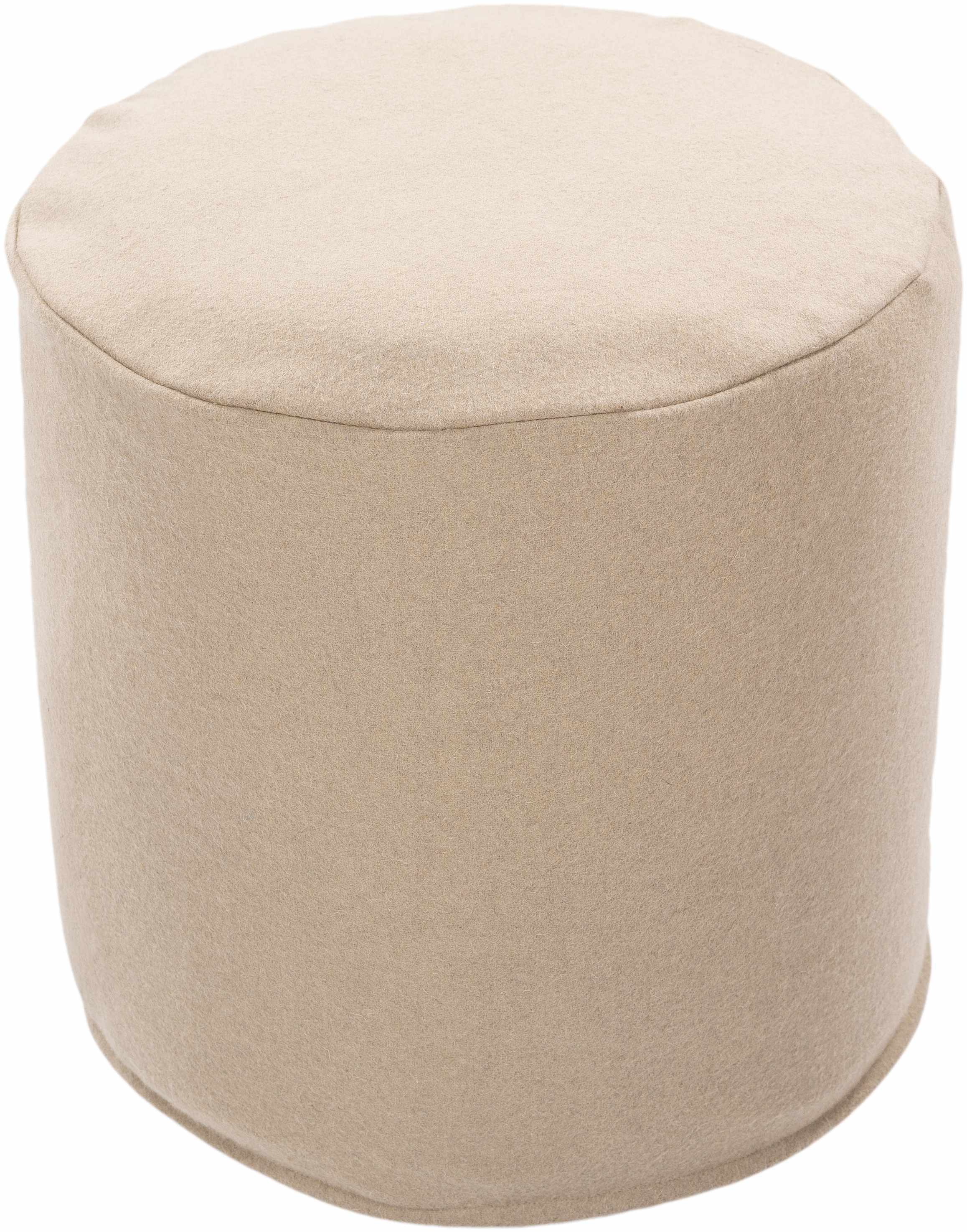 Beige round ottoman on a white background