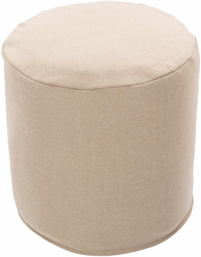 Beige round ottoman on a white background