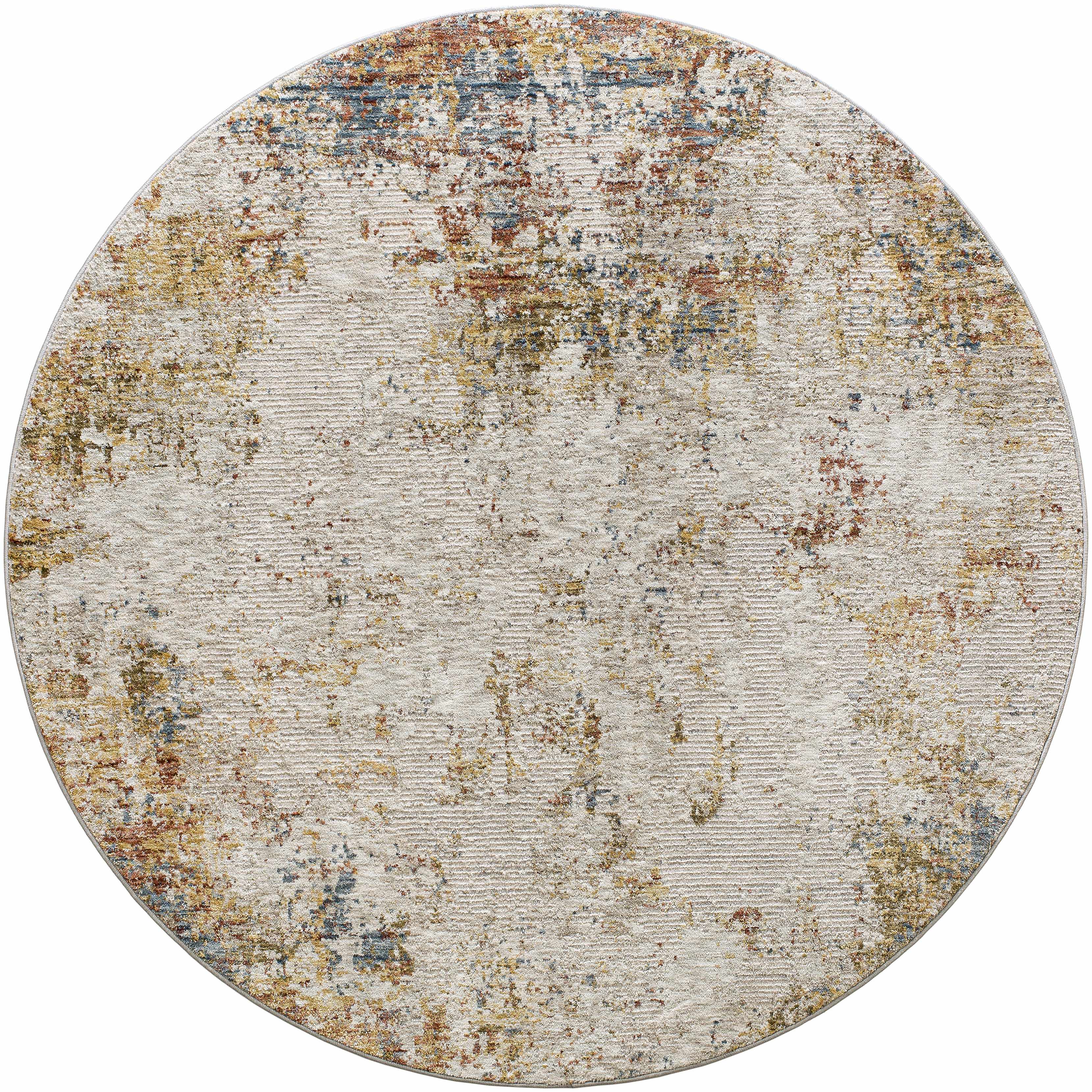 Round area rug with a textured pattern on a white background