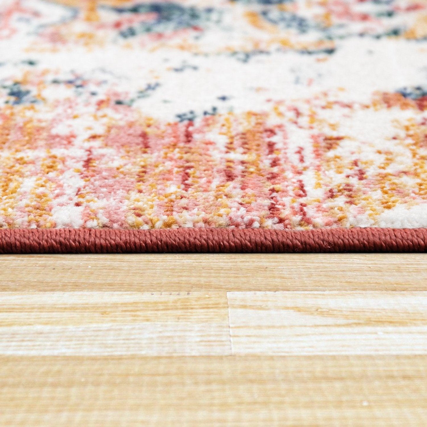 Modern Vintage Oriental Rug Abstract Red Blue White Polyester Cotton Backing-1