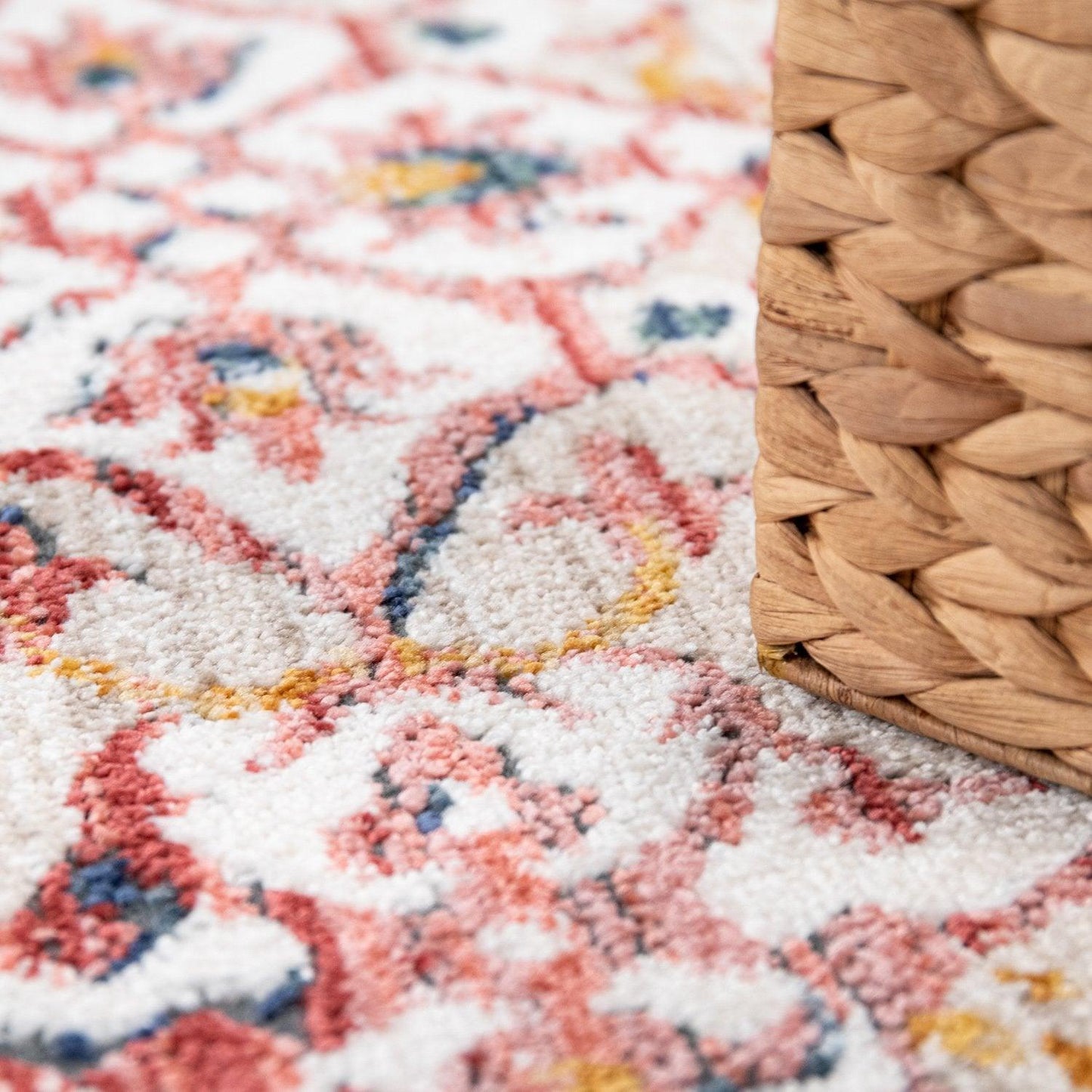 Modern Vintage Oriental Rug Abstract Red Blue White Polyester Cotton Backing-2