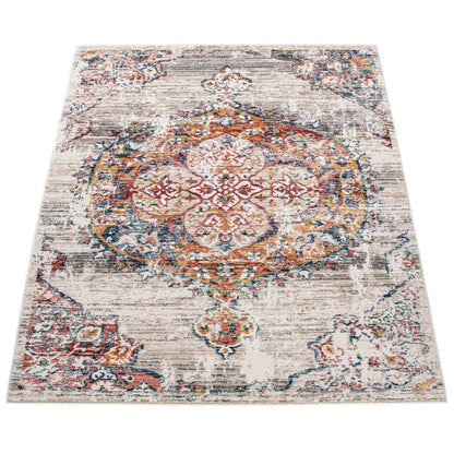Decorative area rug with intricate pattern on a white background