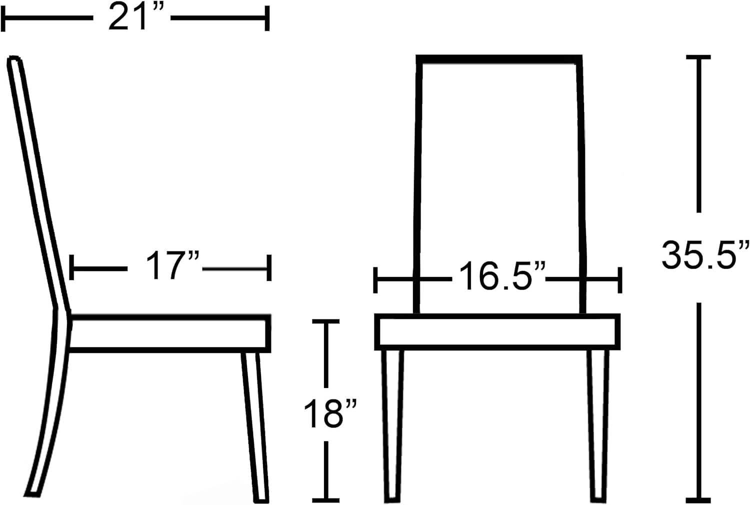 Measurement chart of a chair with dimensions labeled in inches.
