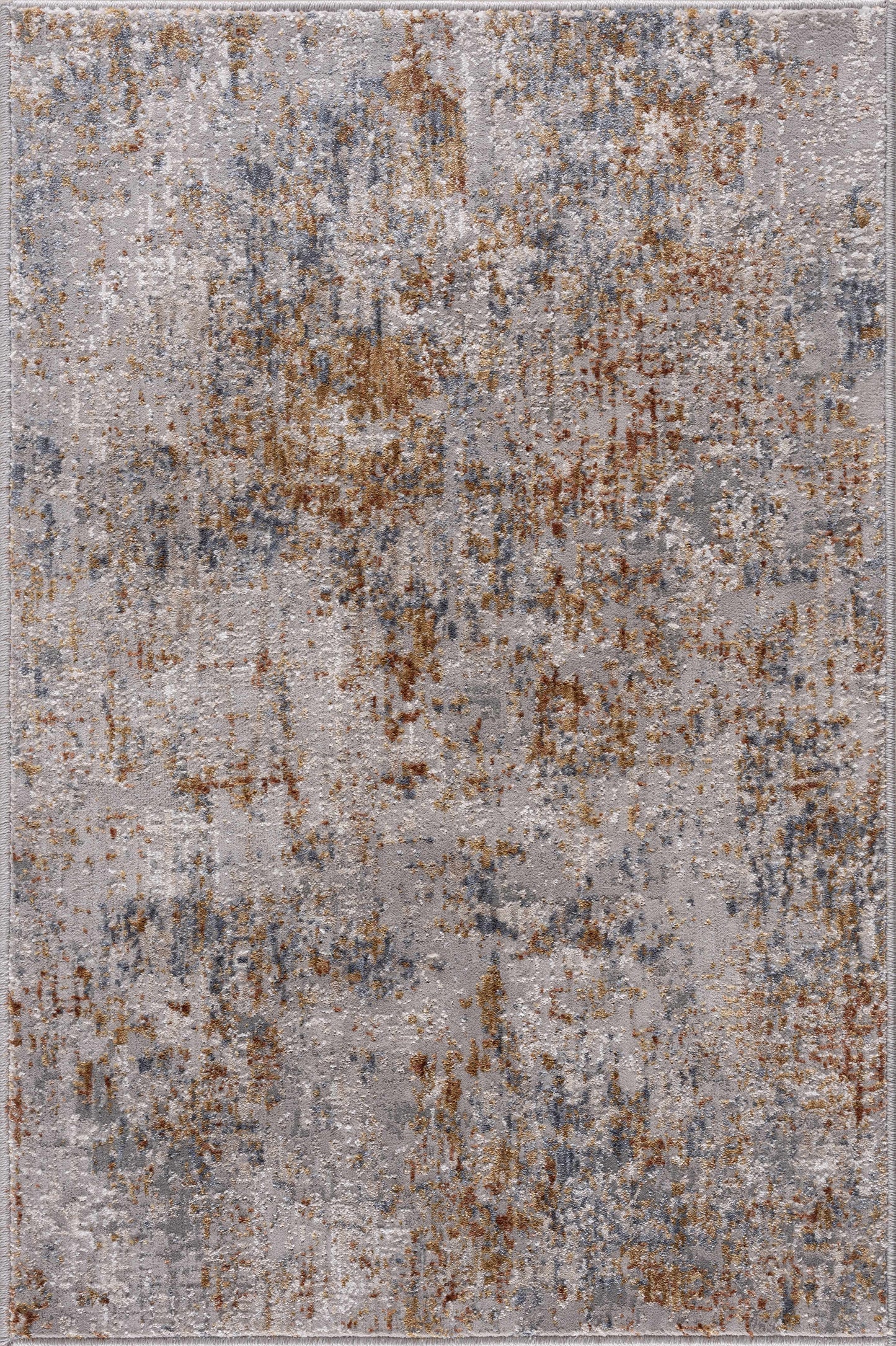 Patterned rug with brown and gray colors on a plain background
