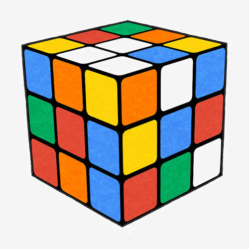 Rubik's Cube with colored squares on a white background