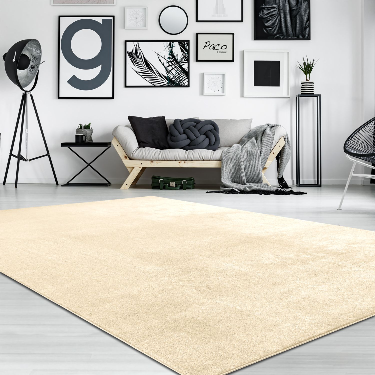 Soft Beige Area Rug 100% Polyester Washable Anti-Slip Backing