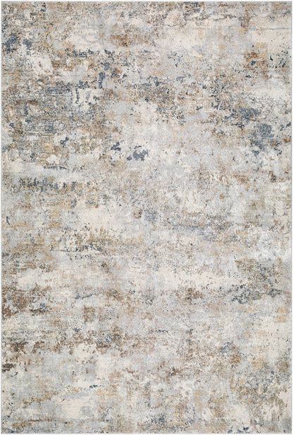 Textured area rug with neutral colors on a plain background