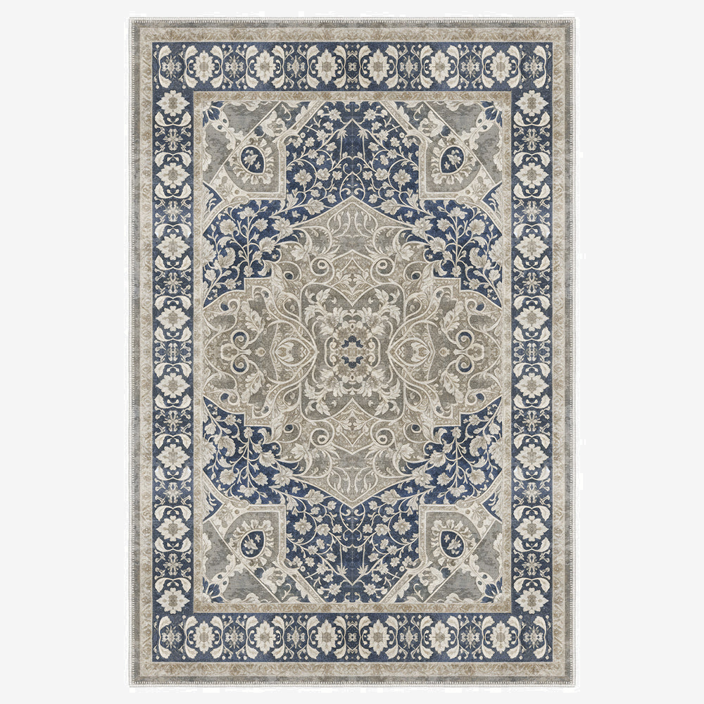 Decorative rug with intricate pattern on a white background
